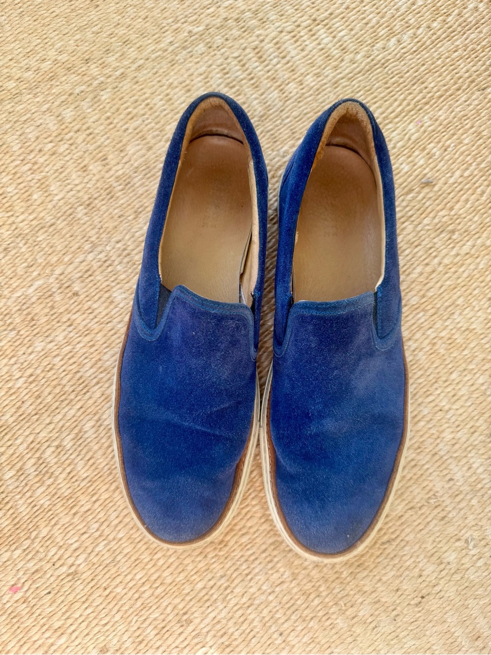 Barneys New York Blue Suede Slip-On Loafers